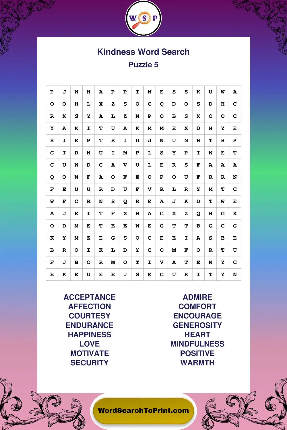 Kindness Word Search Puzzle 5