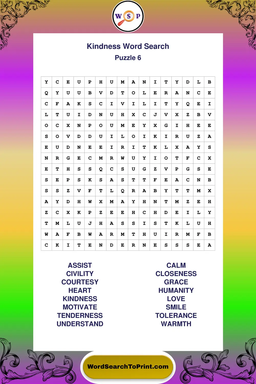 Kindness Word Search Puzzle 6