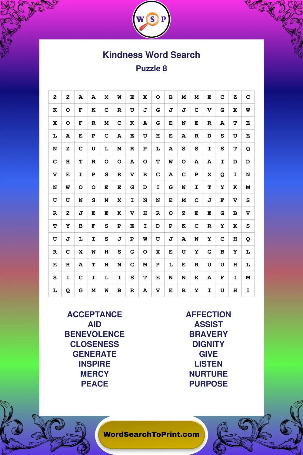 Kindness Word Search Puzzle 8