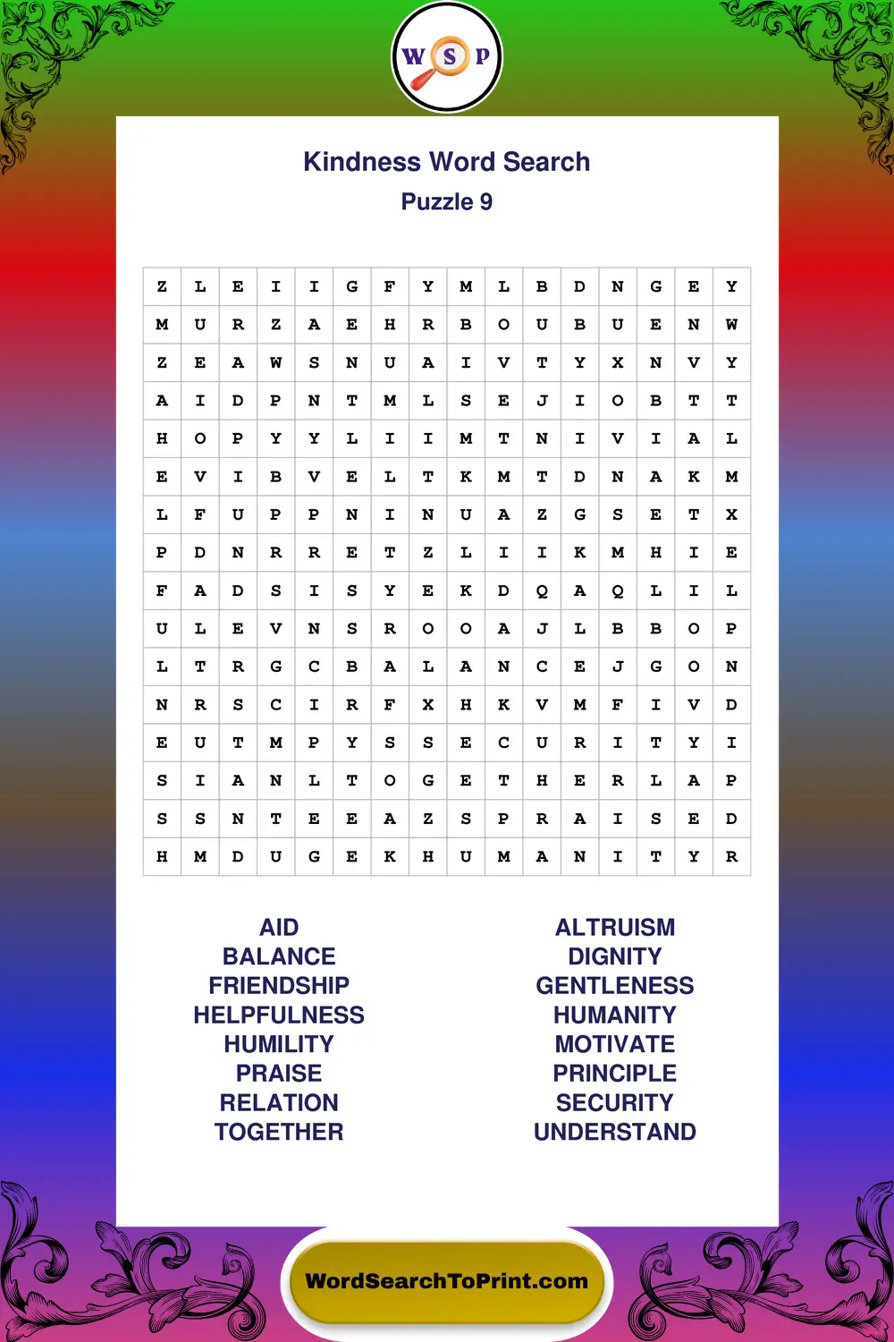Kindness Word Search Puzzle 9