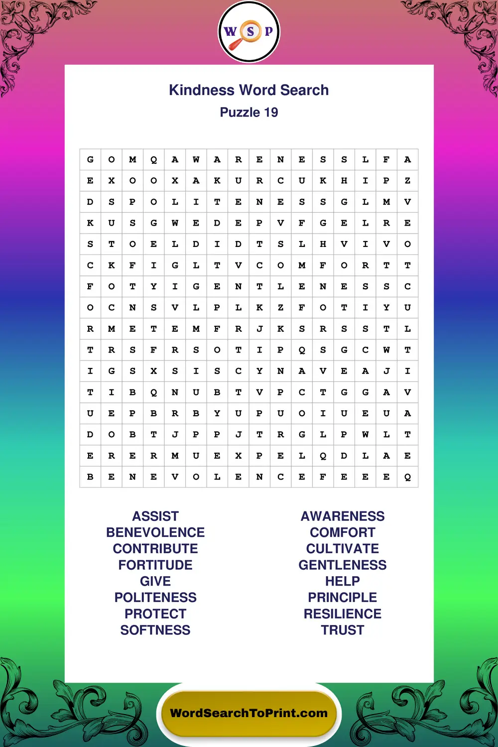 Kindness Word Search Puzzle 19