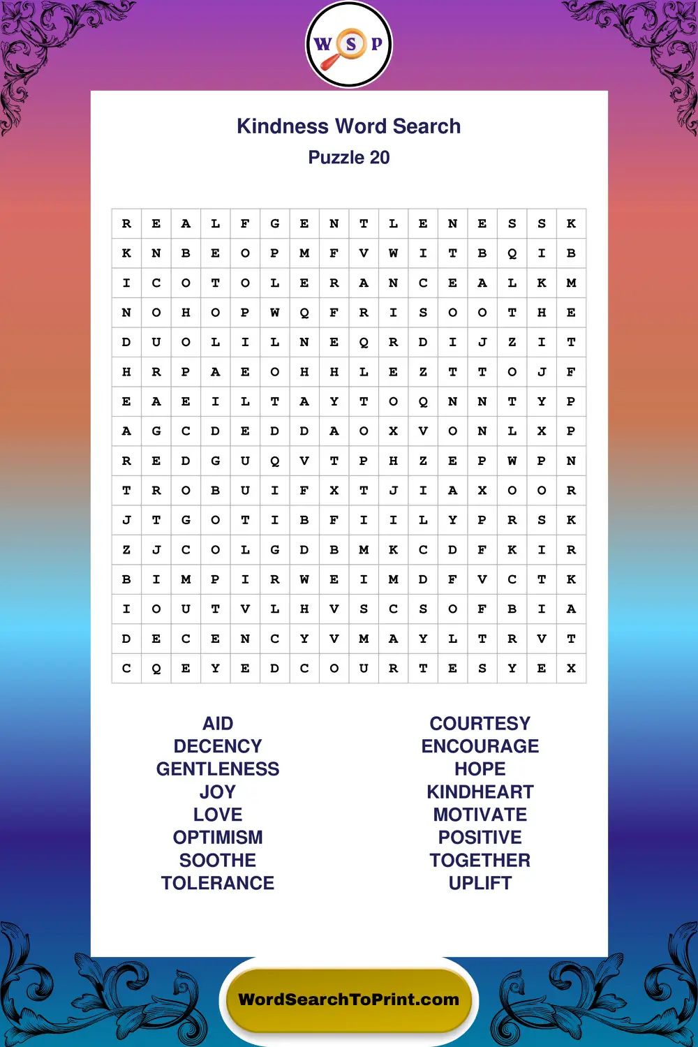 Kindness Word Search Puzzle 20