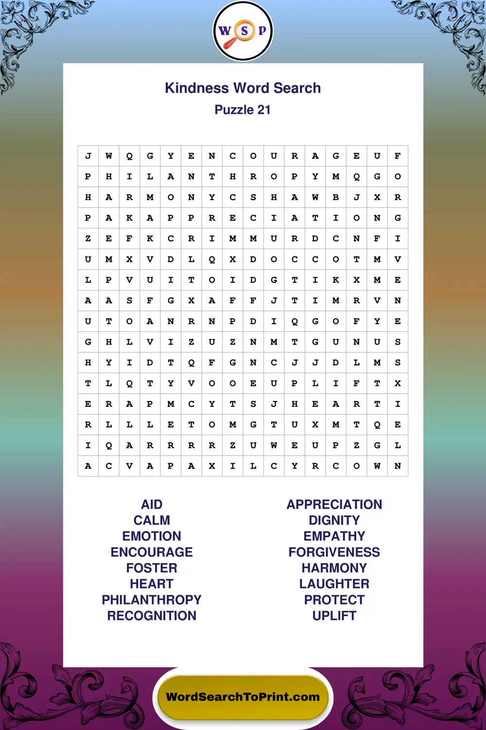 Kindness Word Search Puzzle 21
