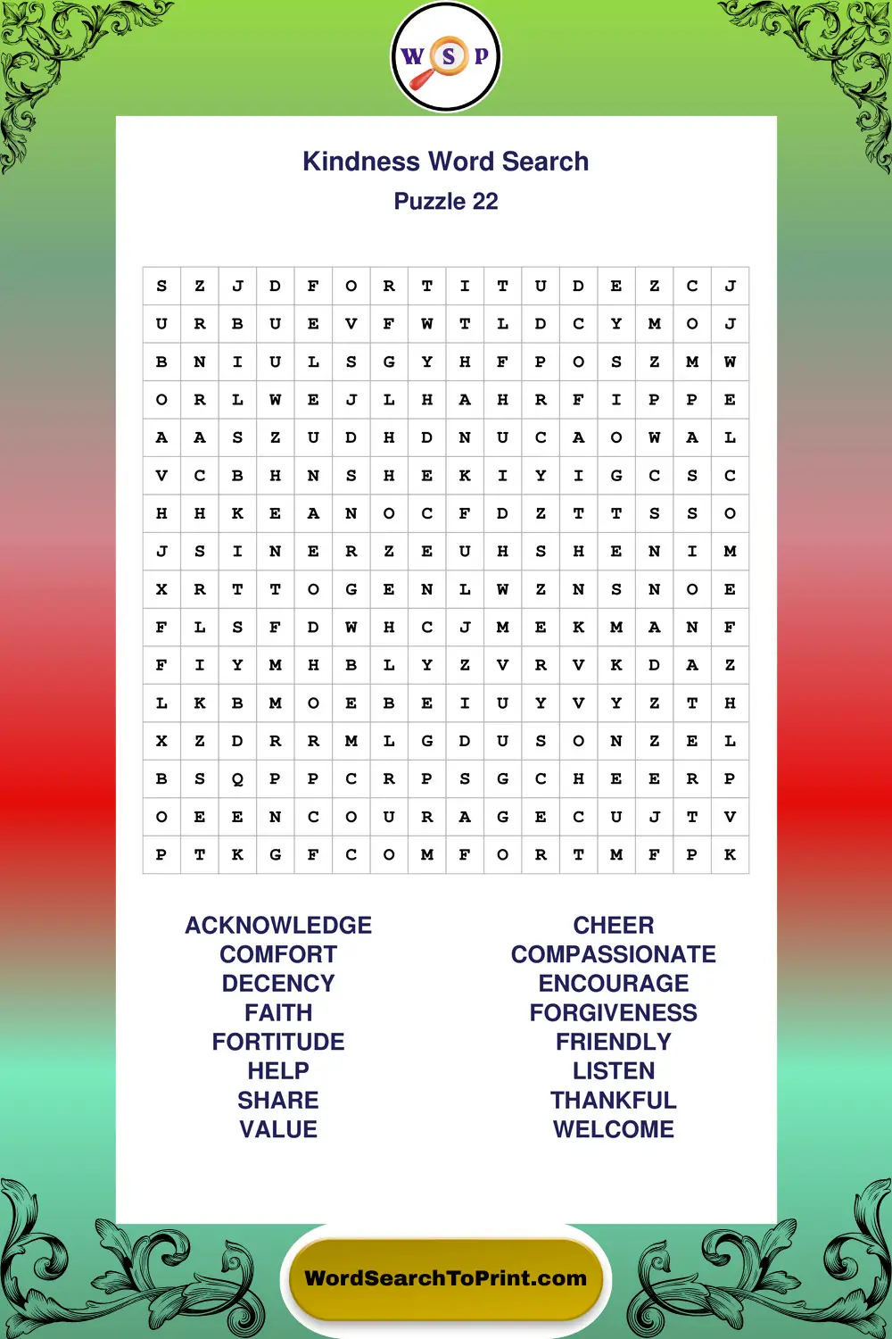 Kindness Word Search Puzzle 22