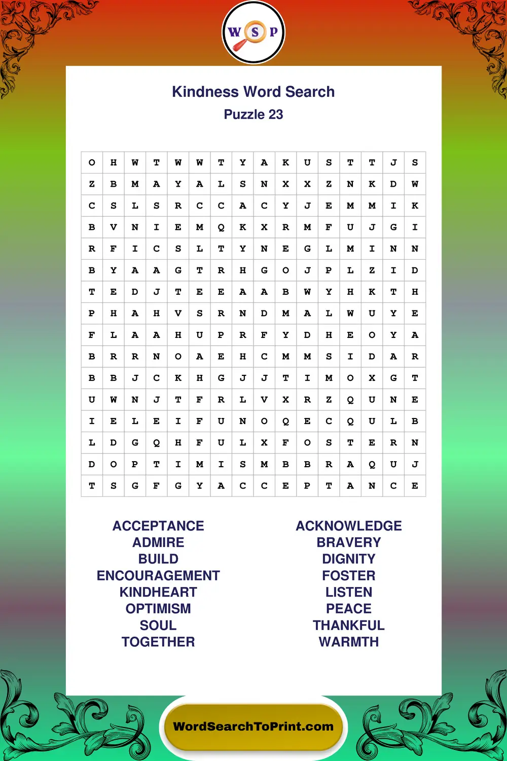 Kindness Word Search Puzzle 23