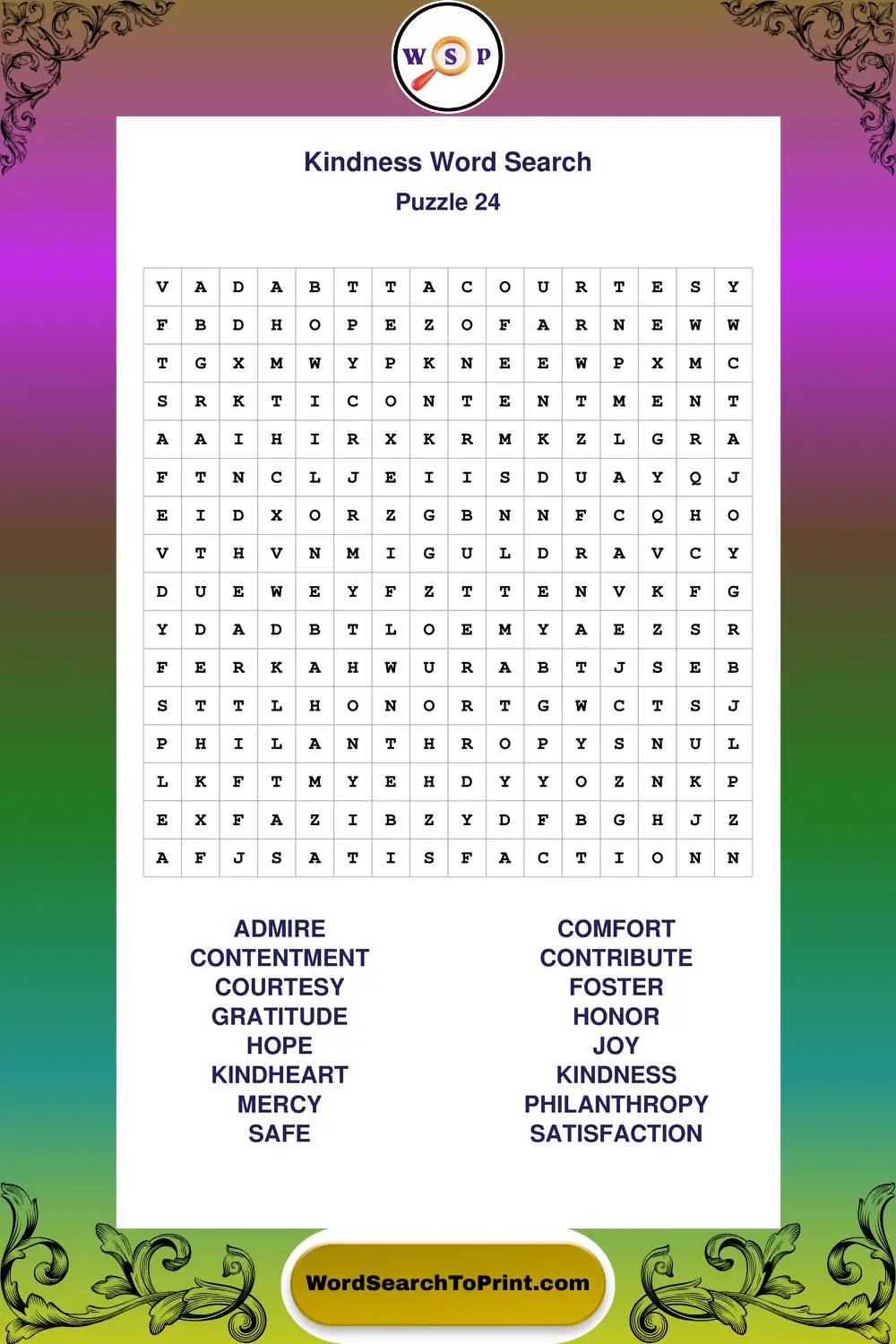 Kindness Word Search Puzzle 24