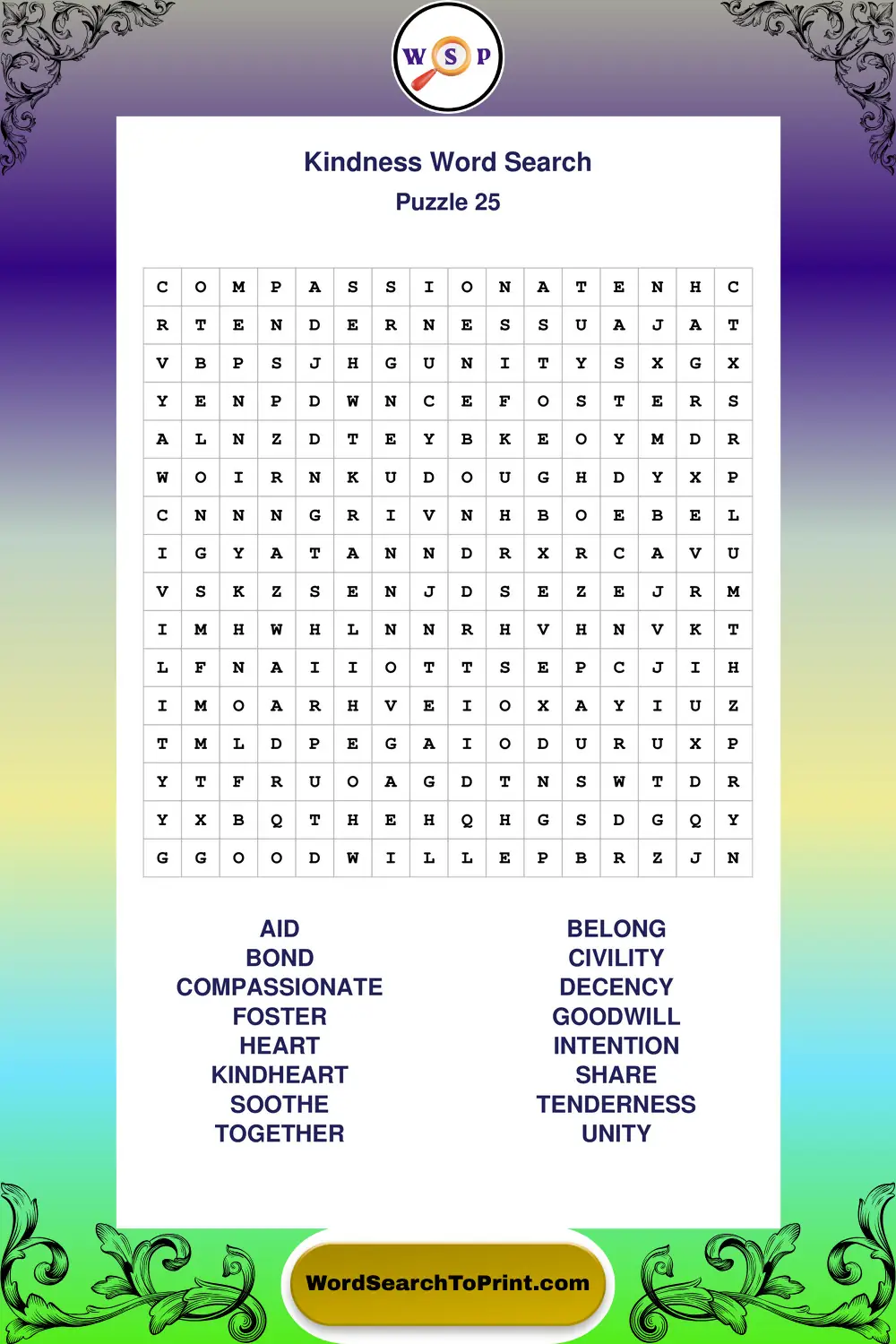Kindness Word Search Puzzle 25