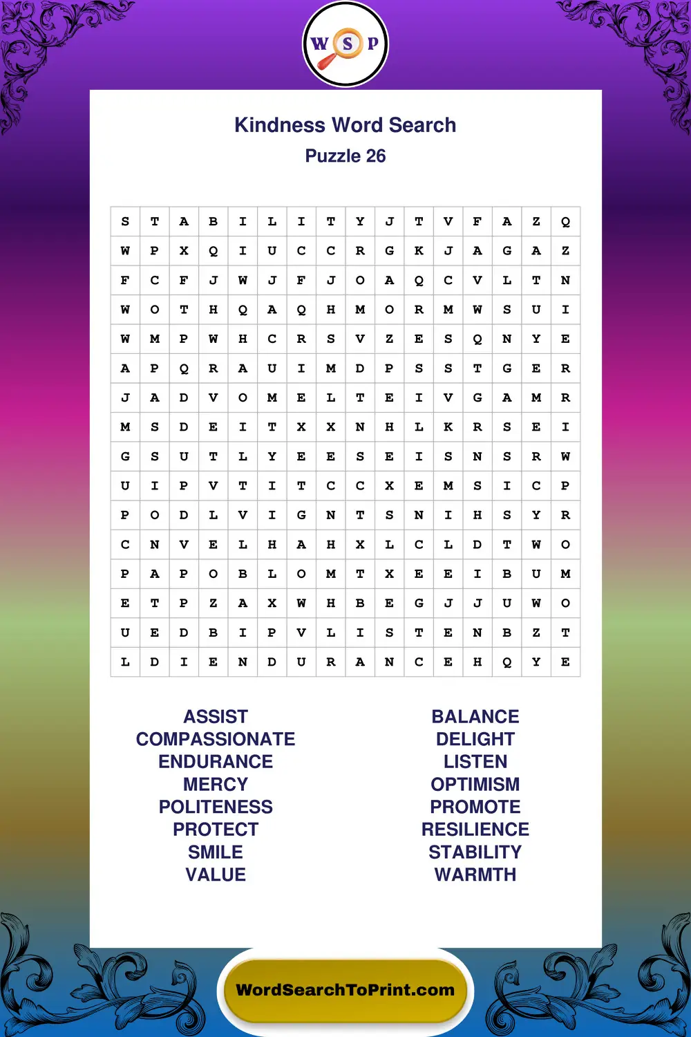 Kindness Word Search Puzzle 26
