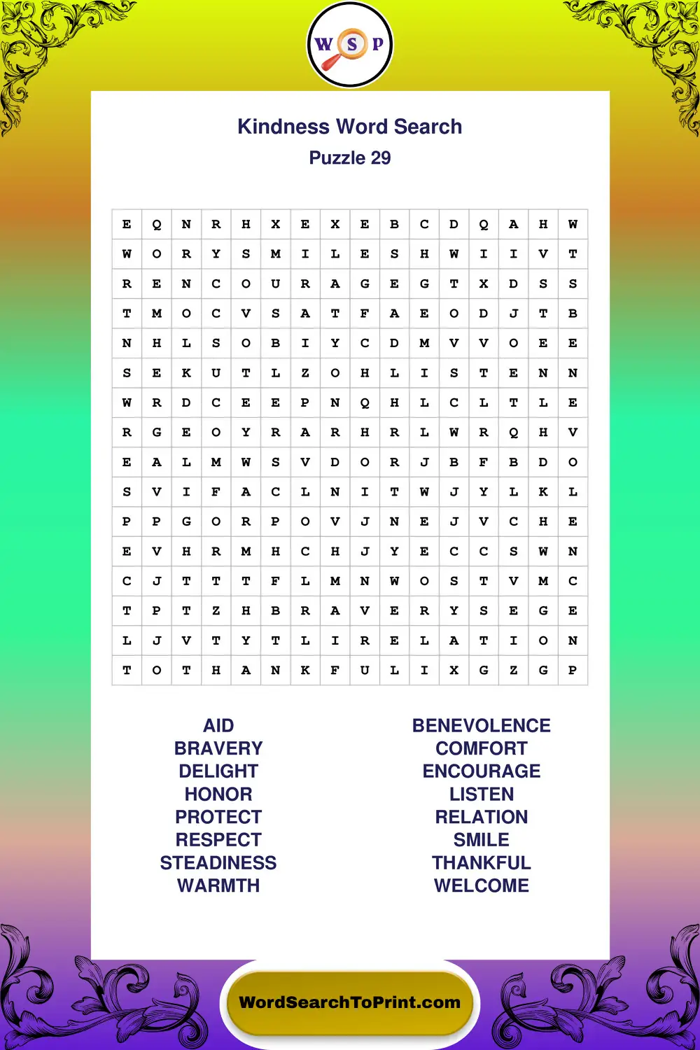 Kindness Word Search Puzzle 29