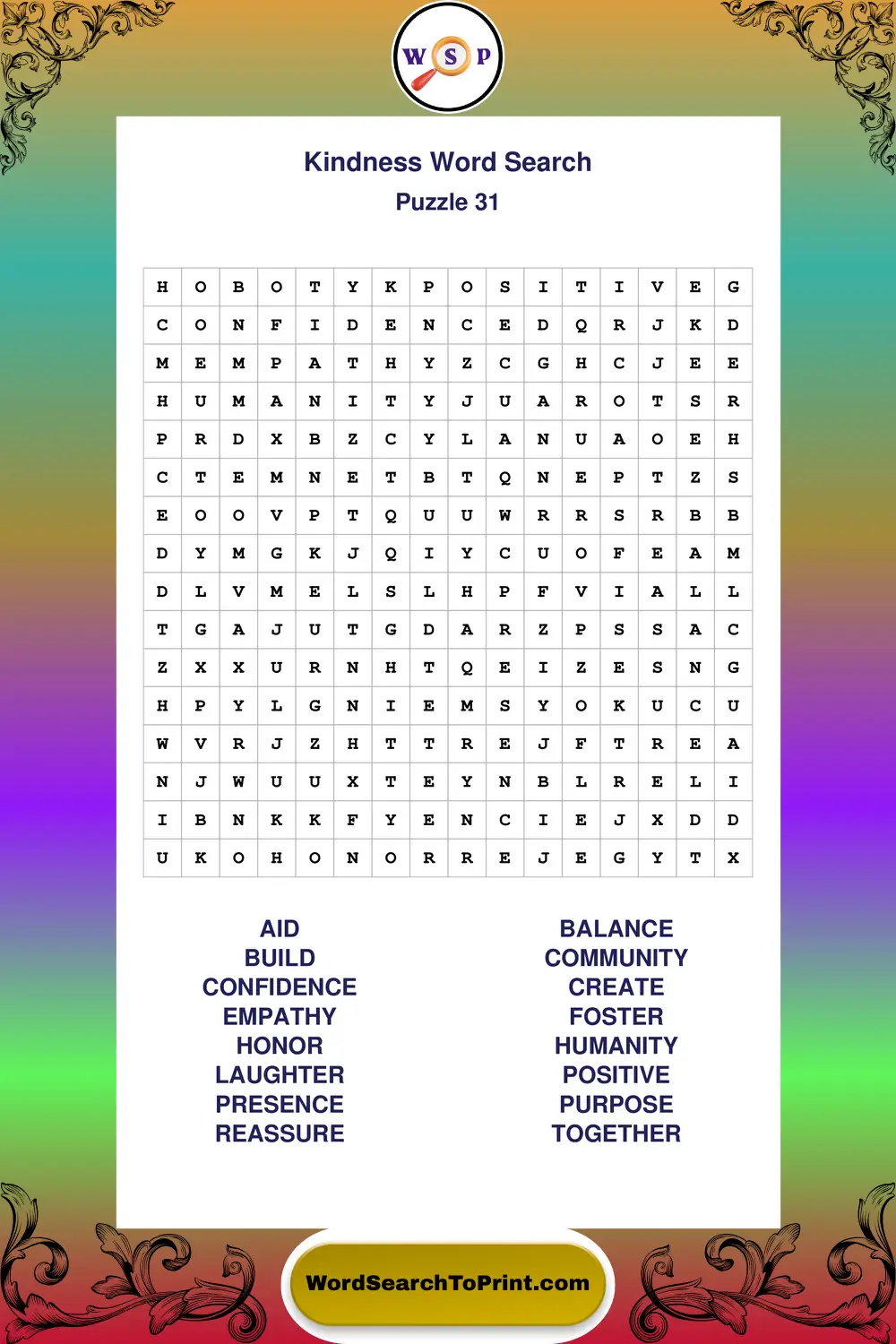 Kindness Word Search Puzzle 31
