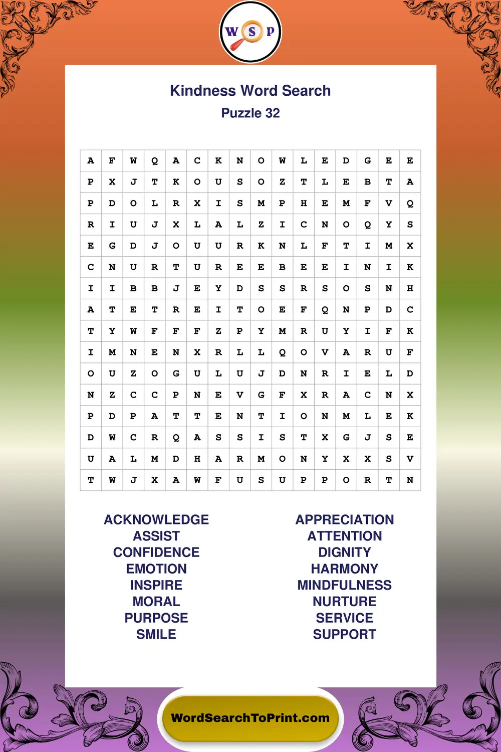 Kindness Word Search Puzzle 32