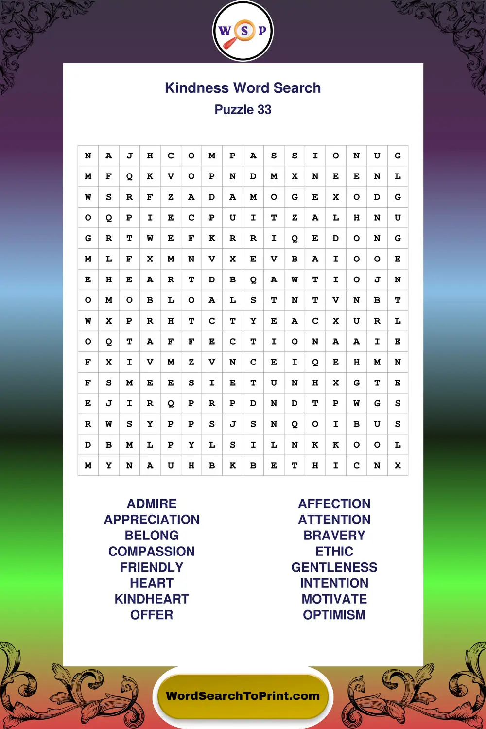 Kindness Word Search Puzzle 33