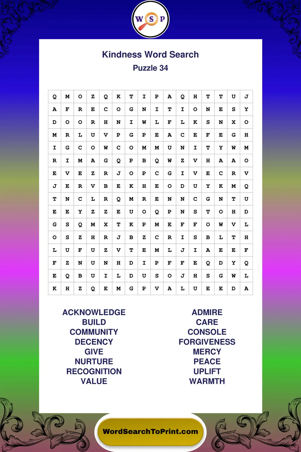 Kindness Word Search Puzzle 34