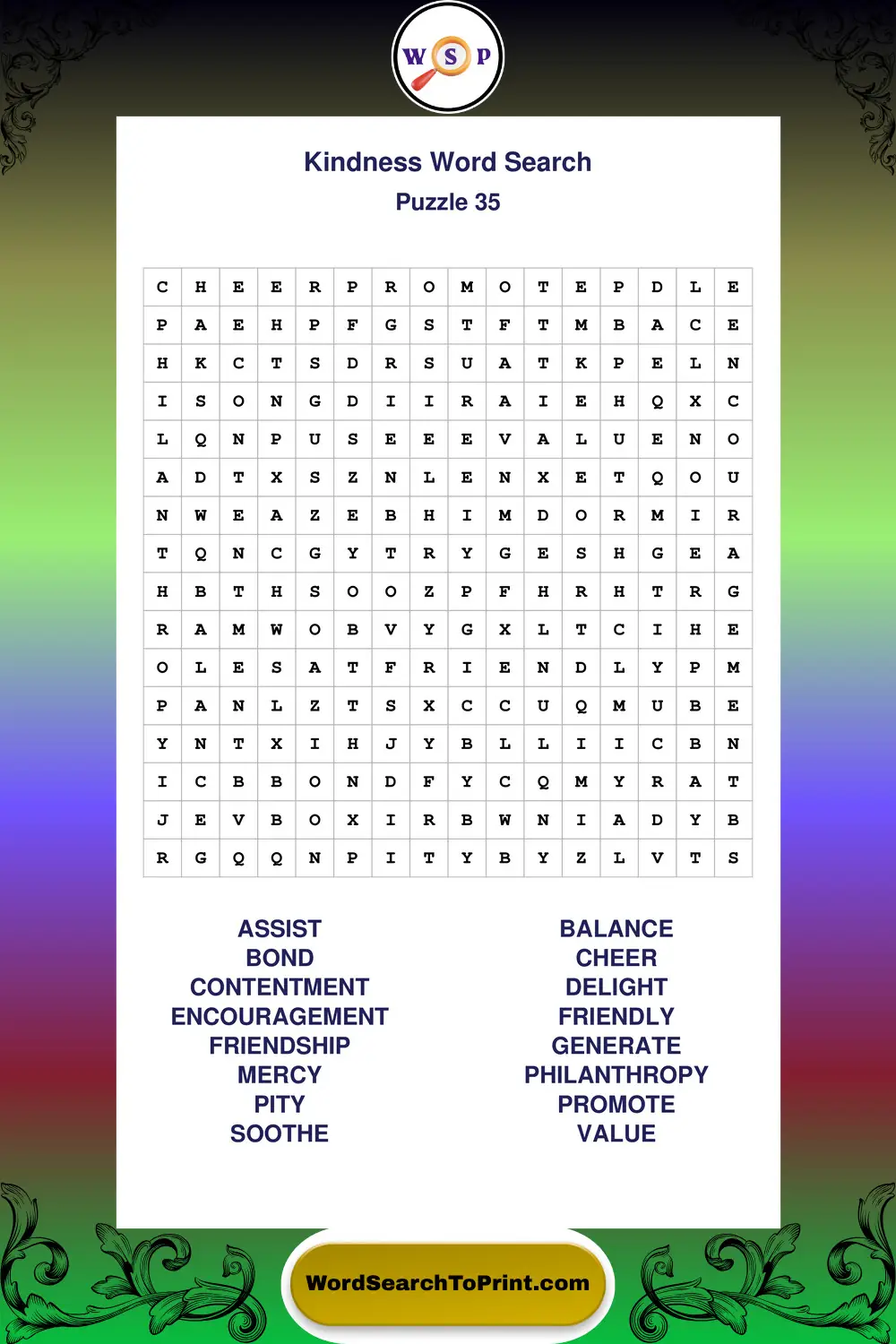 Kindness Word Search Puzzle 35