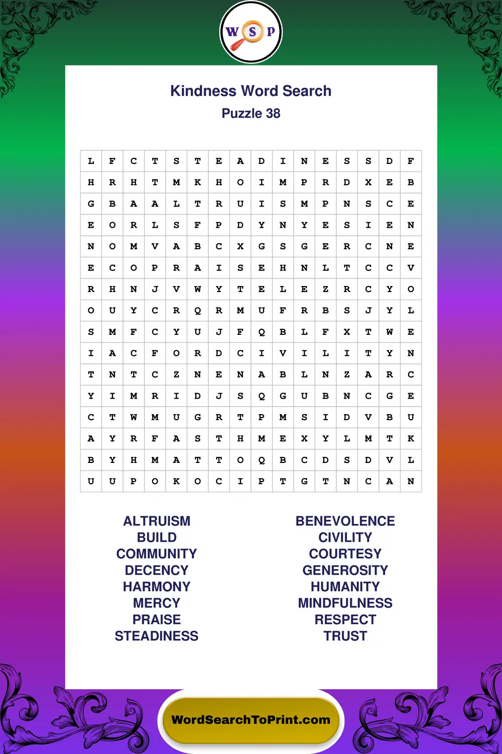 Kindness Word Search Puzzle 38