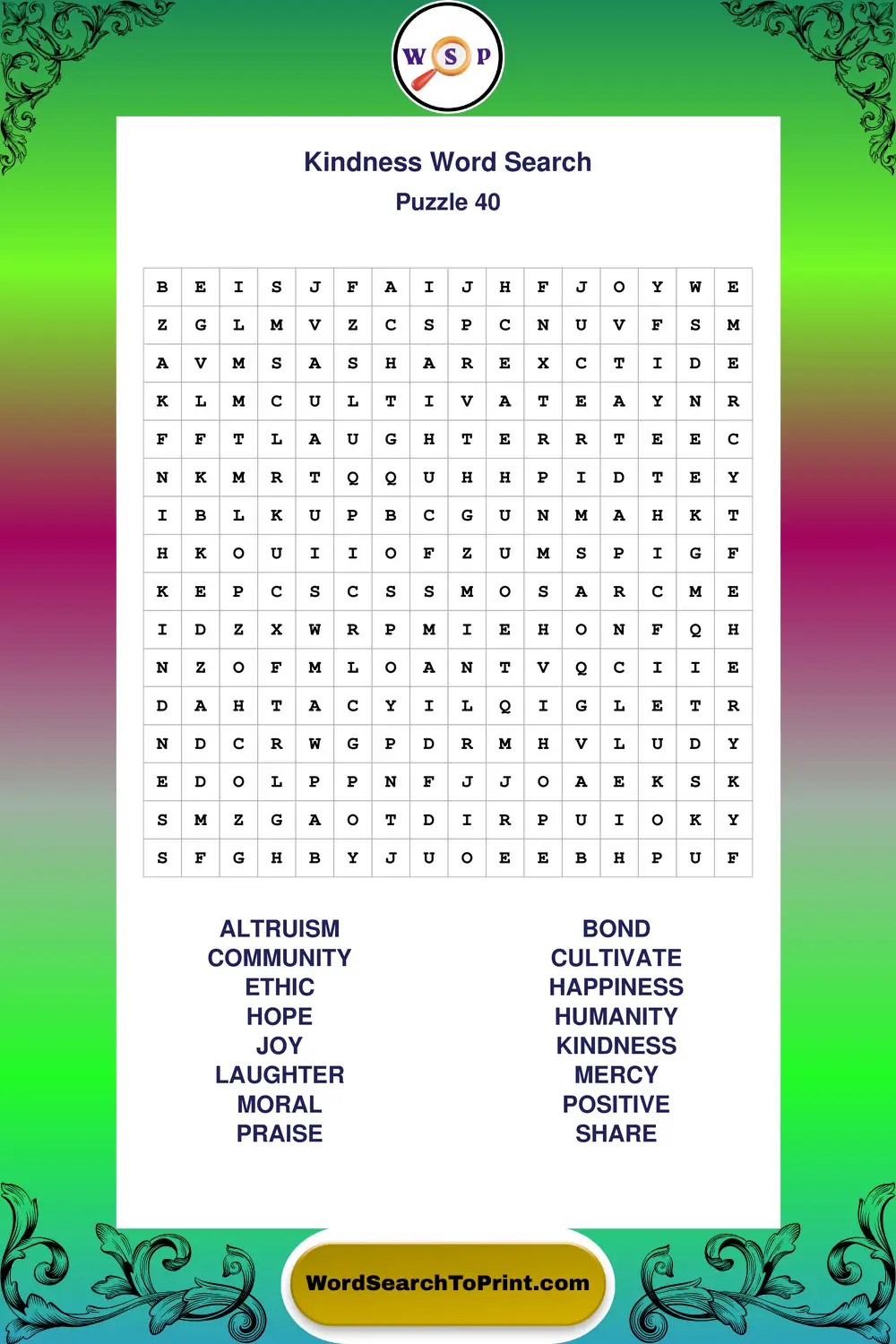 Kindness Word Search Puzzle 40