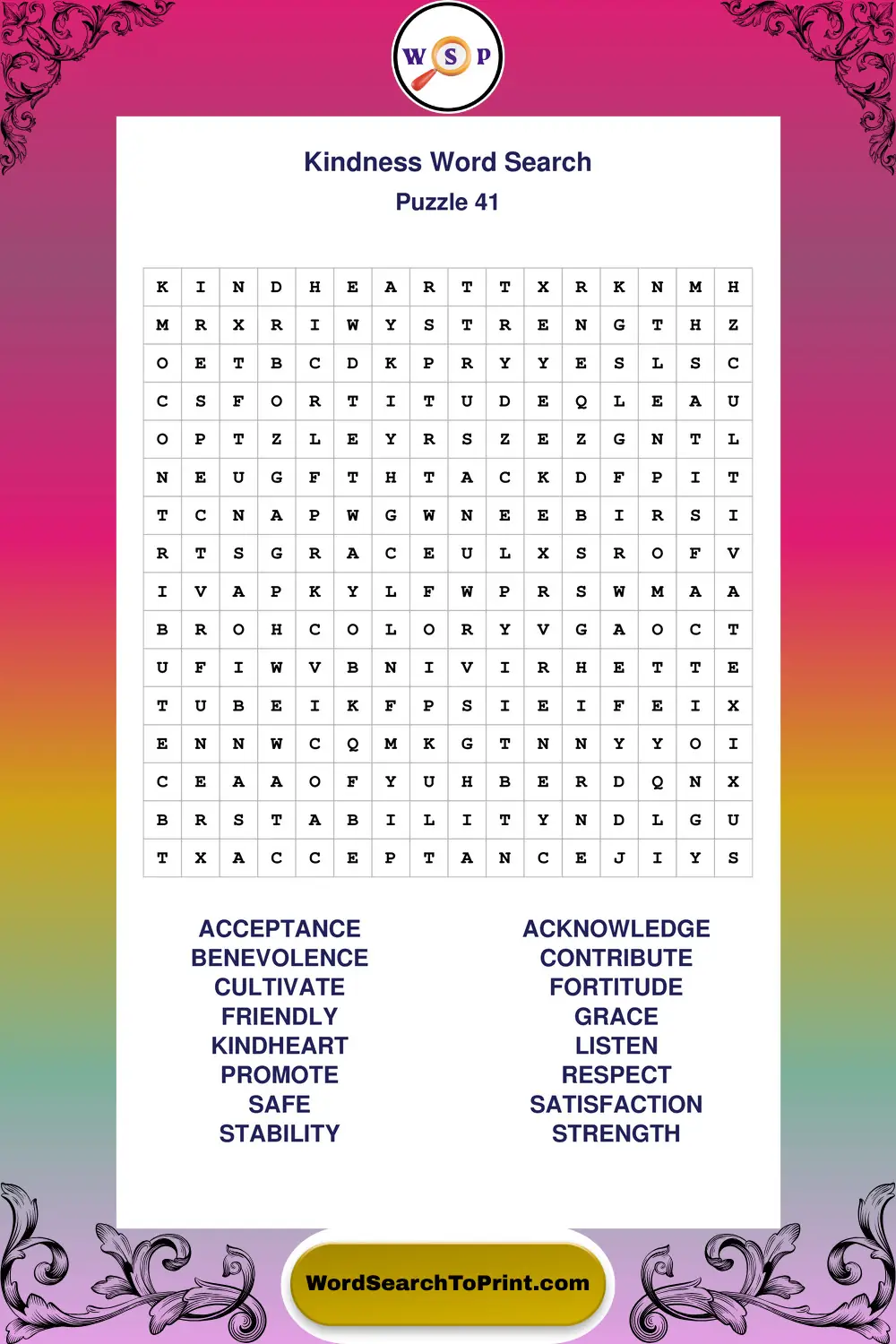 Kindness Word Search Puzzle 41