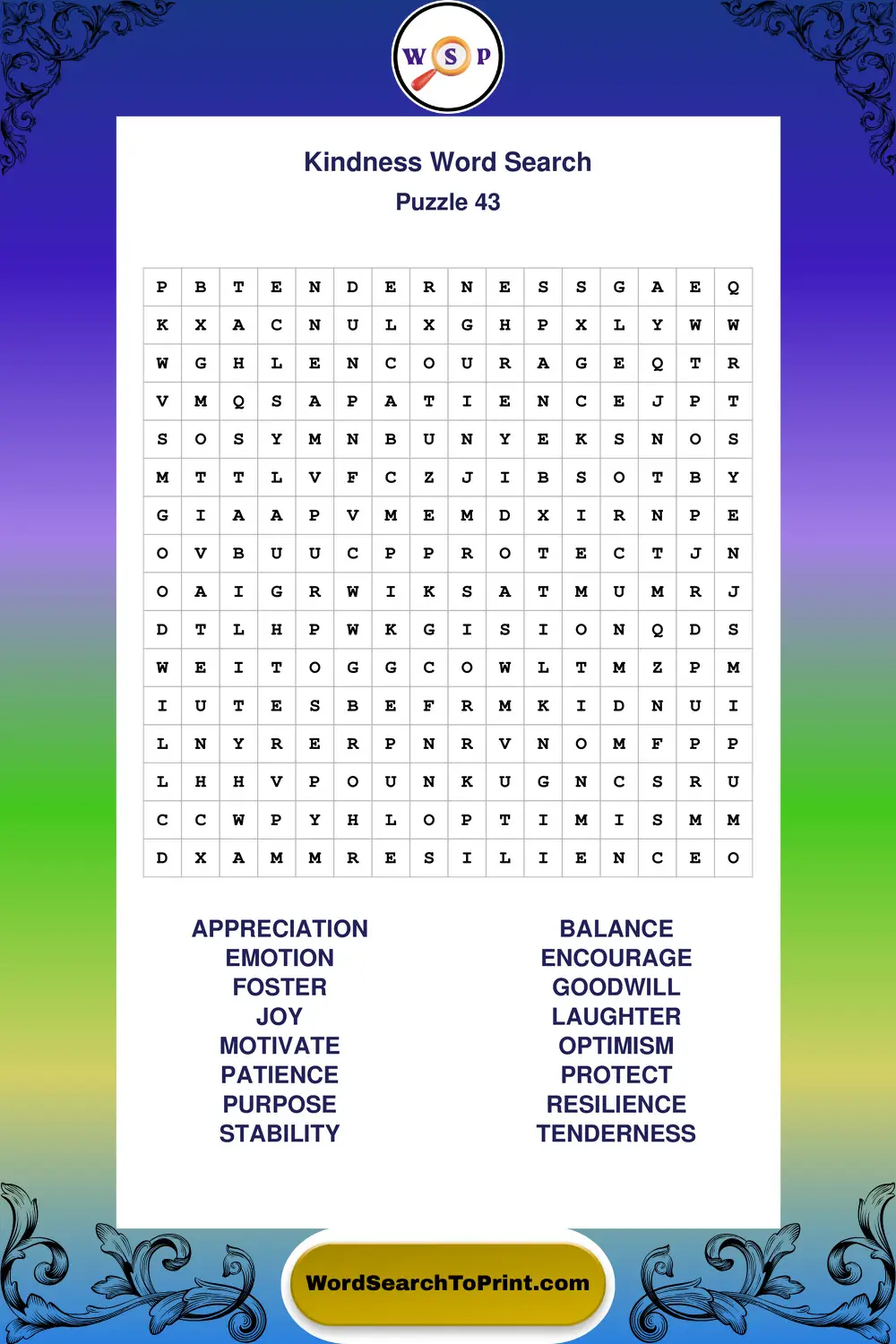 Kindness Word Search Puzzle 43
