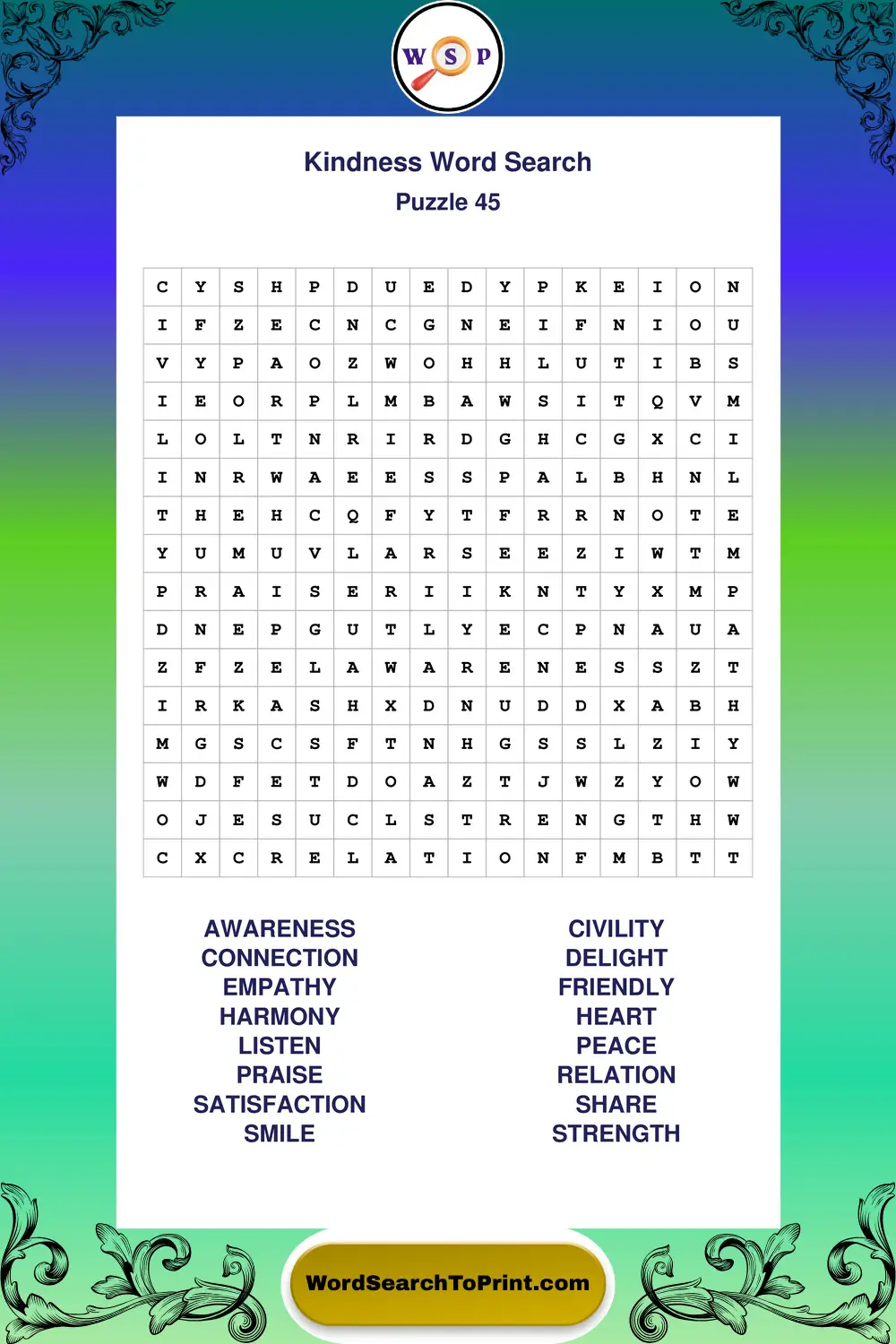 Kindness Word Search Puzzle 45