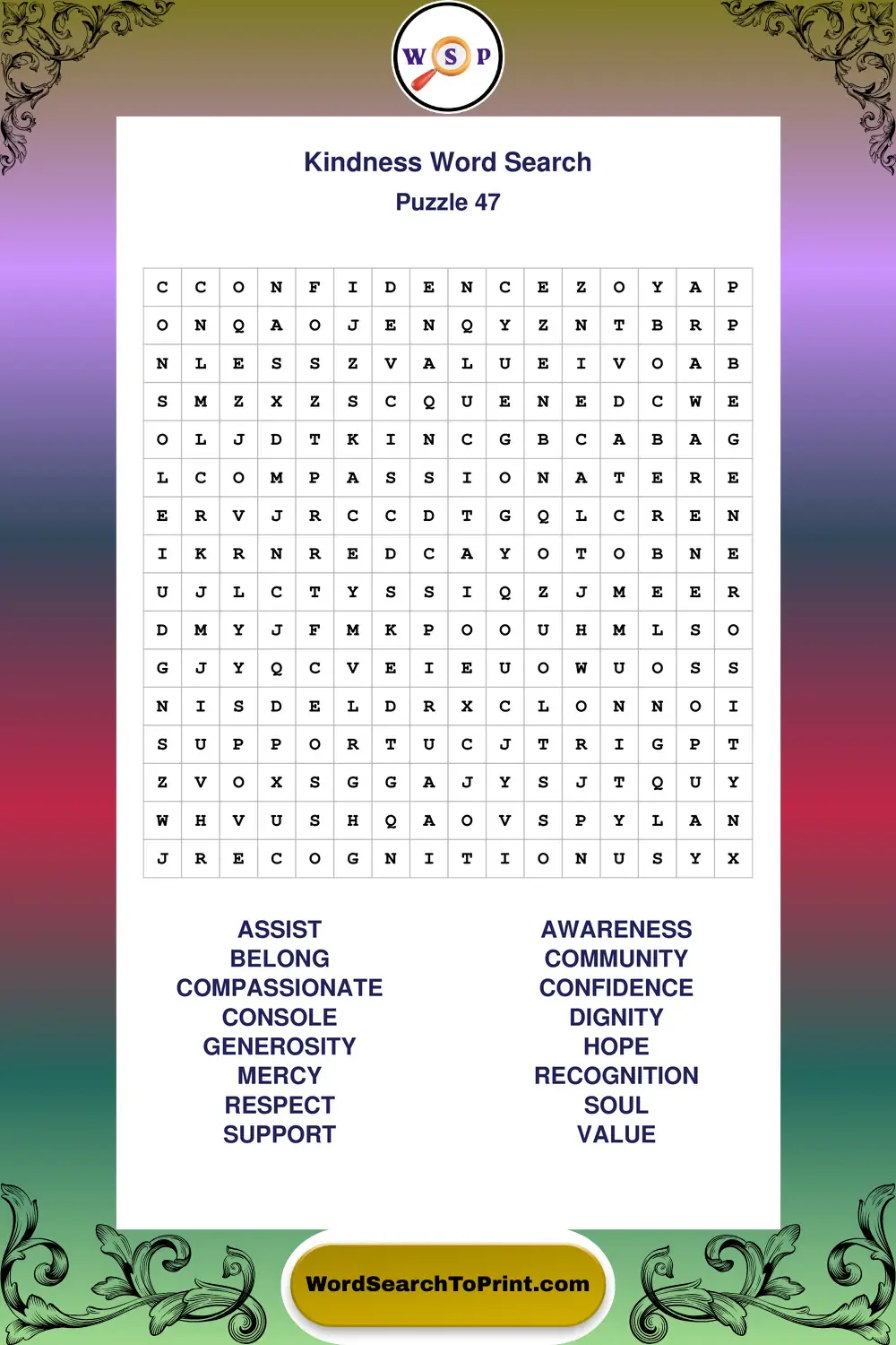 Kindness Word Search Puzzle 47