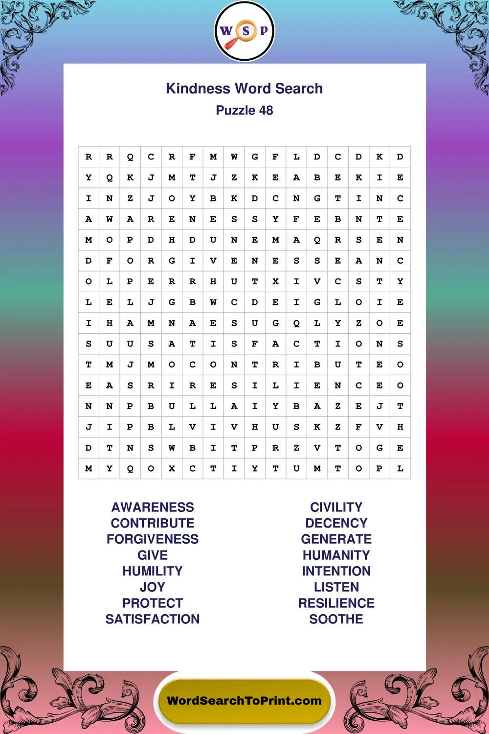 Kindness Word Search Puzzle 48