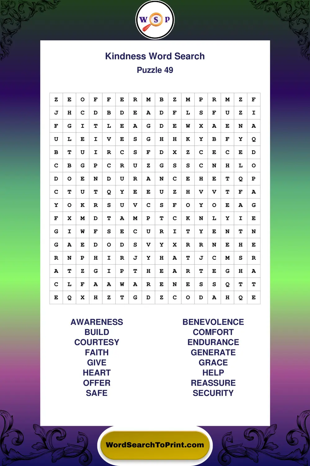 Kindness Word Search Puzzle 49