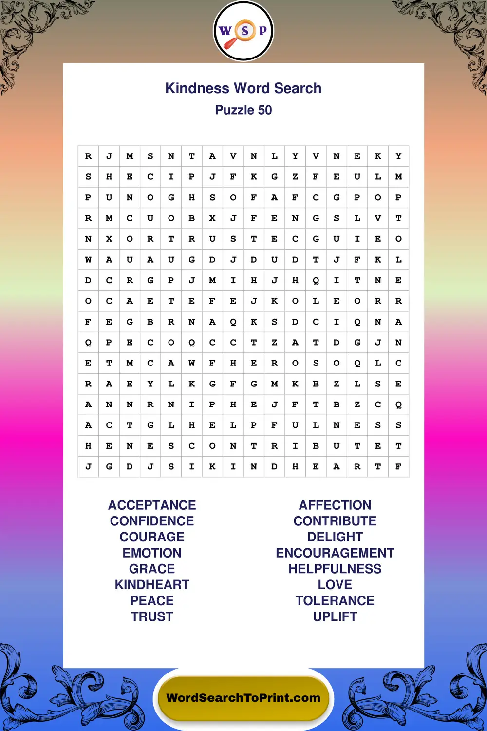 Kindness Word Search Puzzle 50
