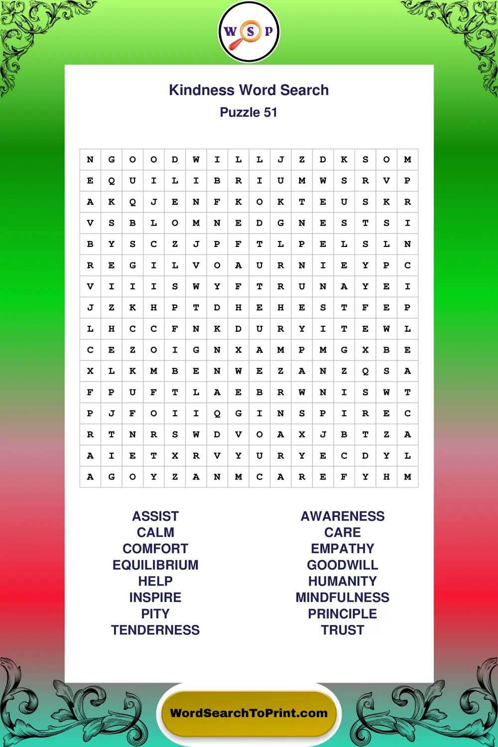 Kindness Word Search Puzzle 51