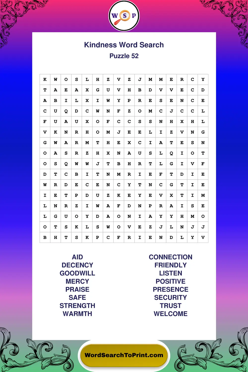 Kindness Word Search Puzzle 52