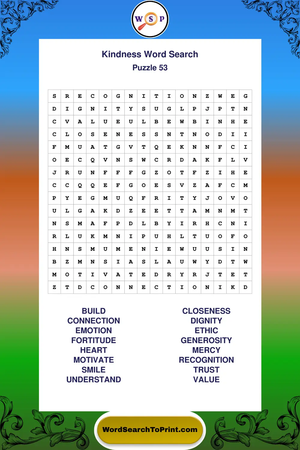 Kindness Word Search Puzzle 53