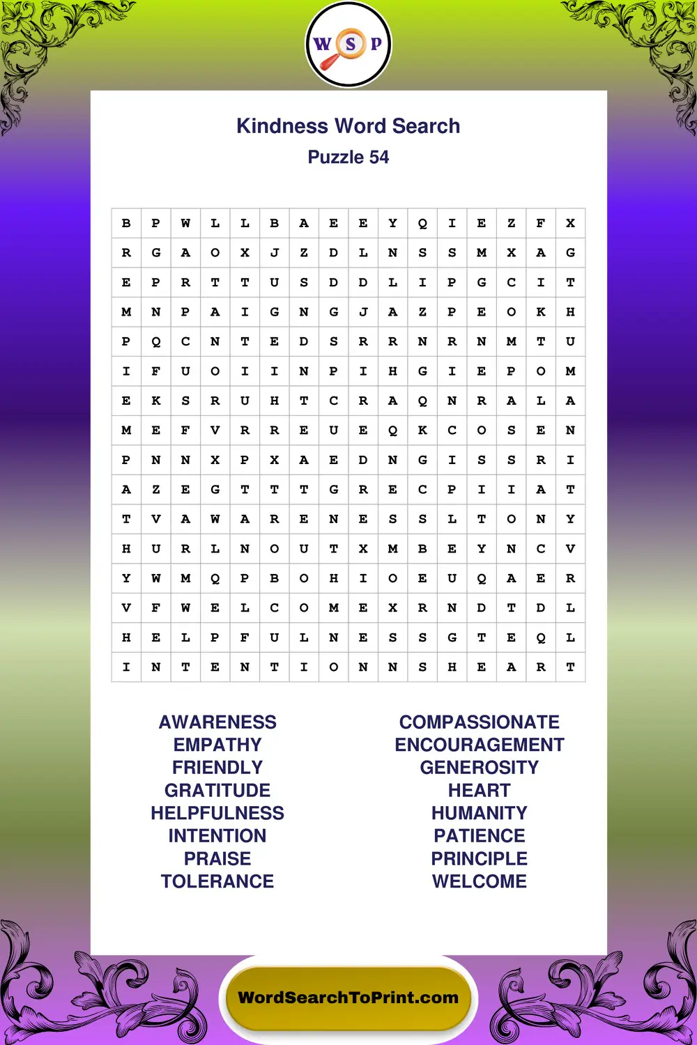 Kindness Word Search Puzzle 54