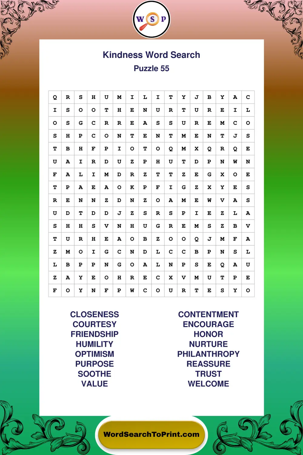 Kindness Word Search Puzzle 55
