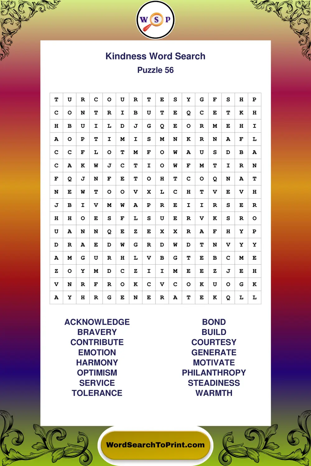 Kindness Word Search Puzzle 56