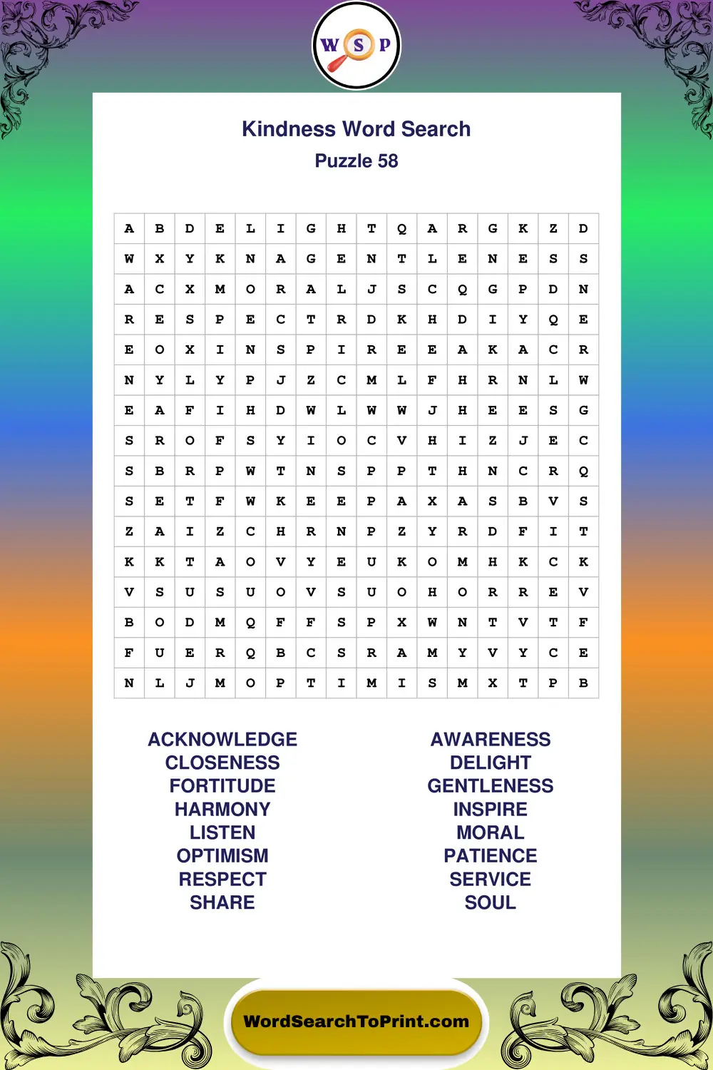 Kindness Word Search Puzzle 58