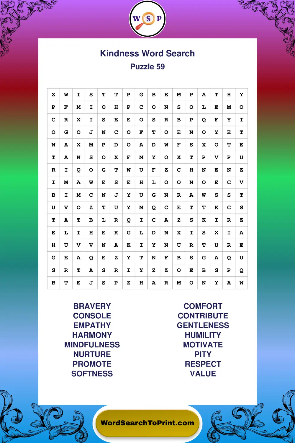 Kindness Word Search Puzzle 59