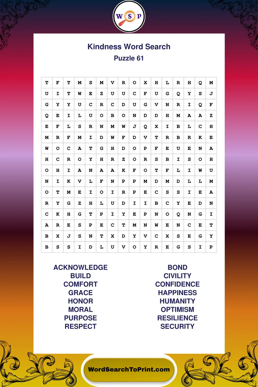 Kindness Word Search Puzzle 61