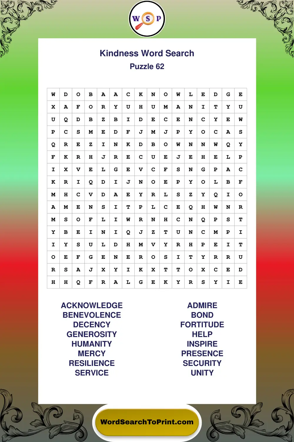 Kindness Word Search Puzzle 62