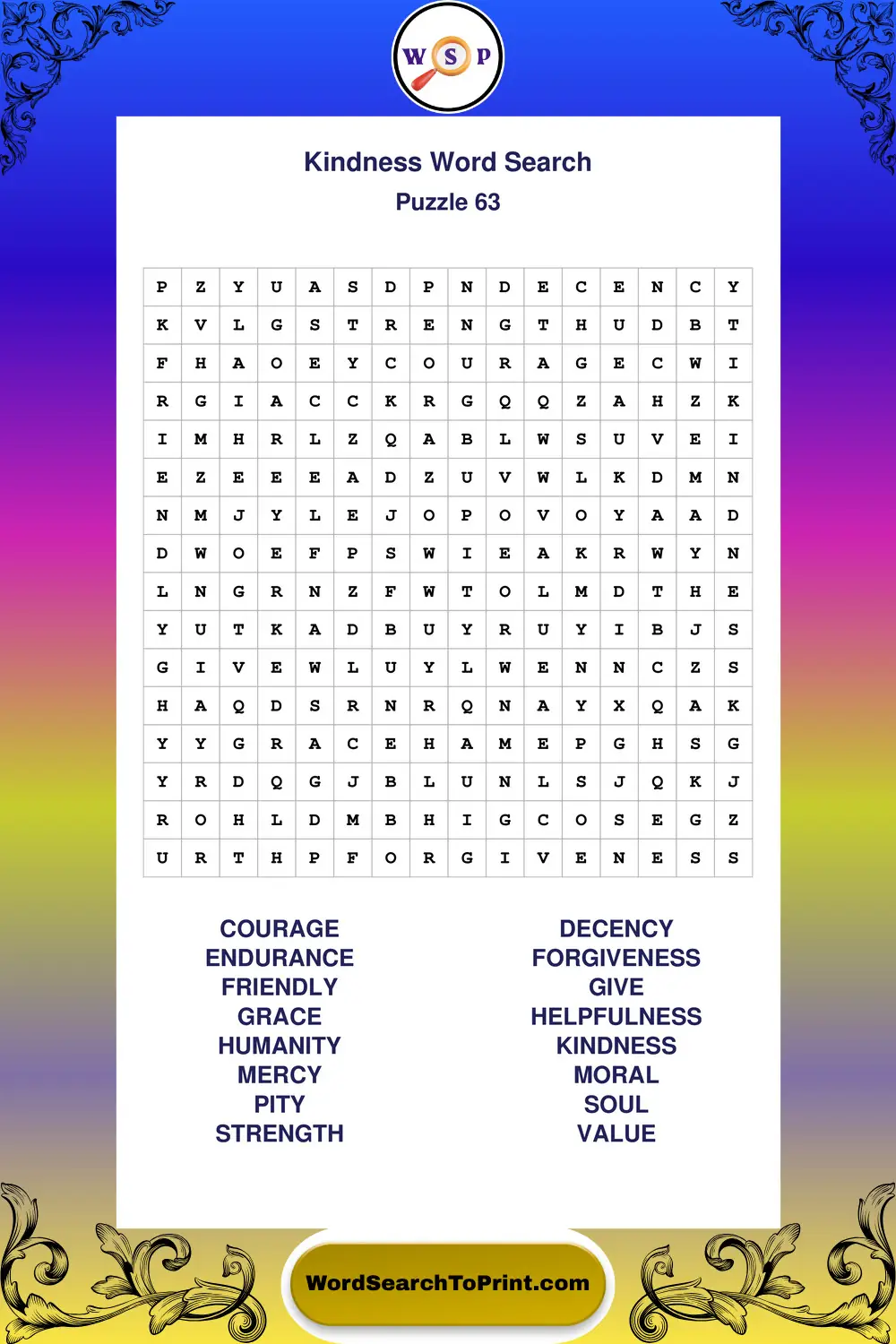 Kindness Word Search Puzzle 63
