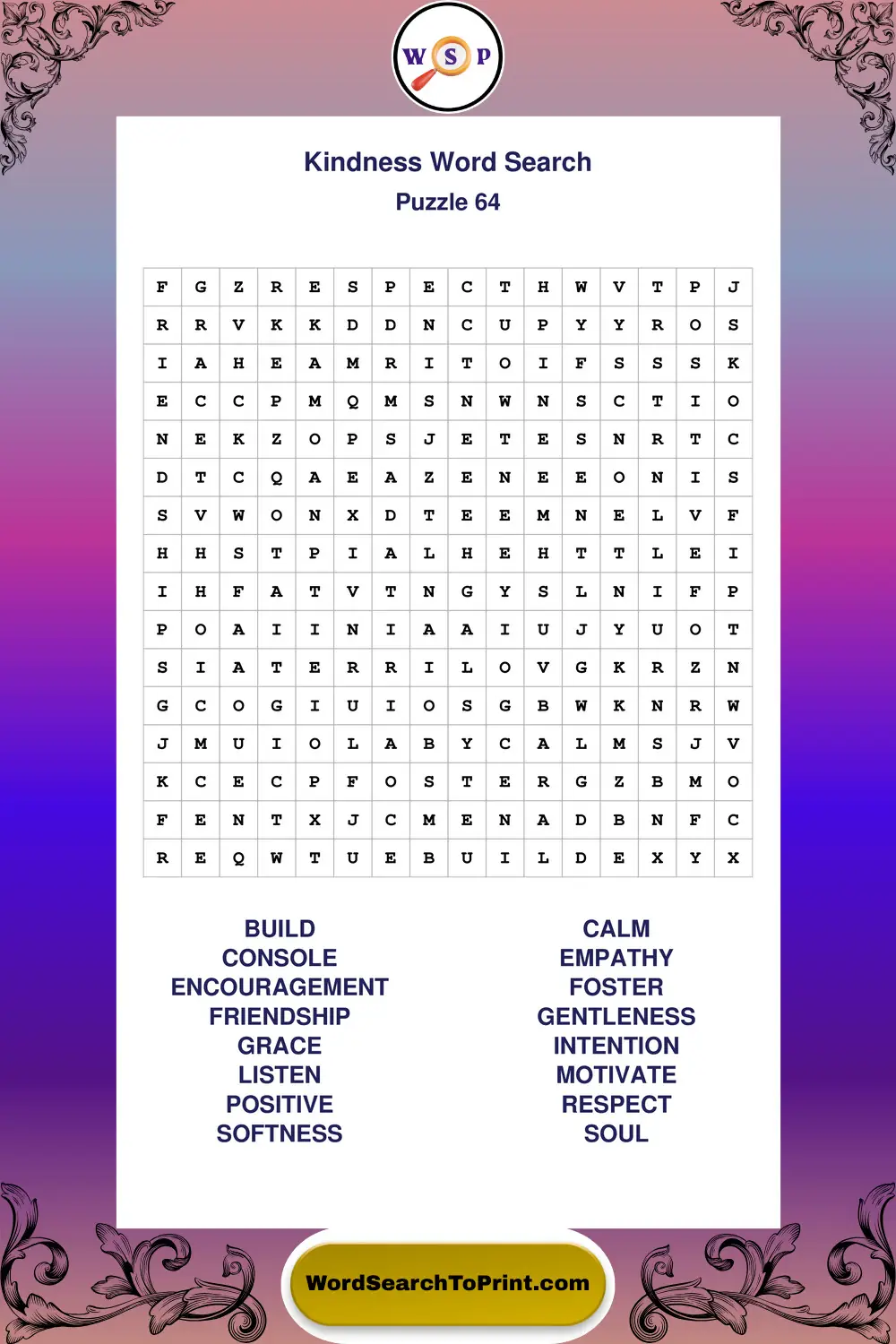Kindness Word Search Puzzle 64