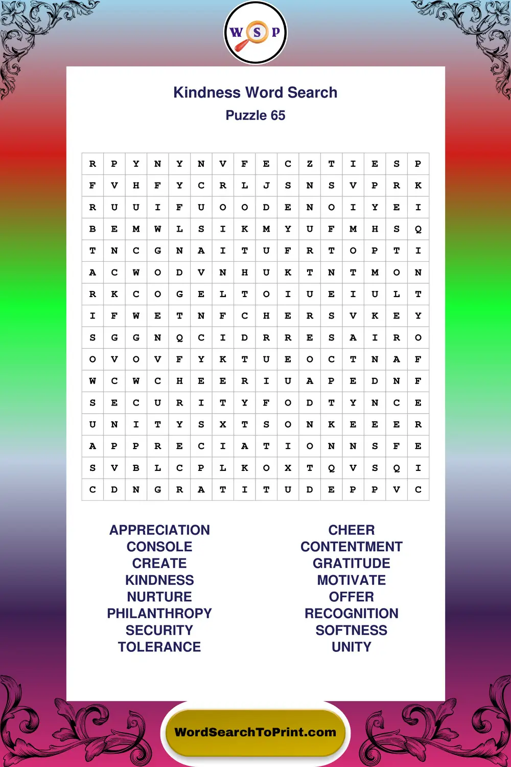 Kindness Word Search Puzzle 65