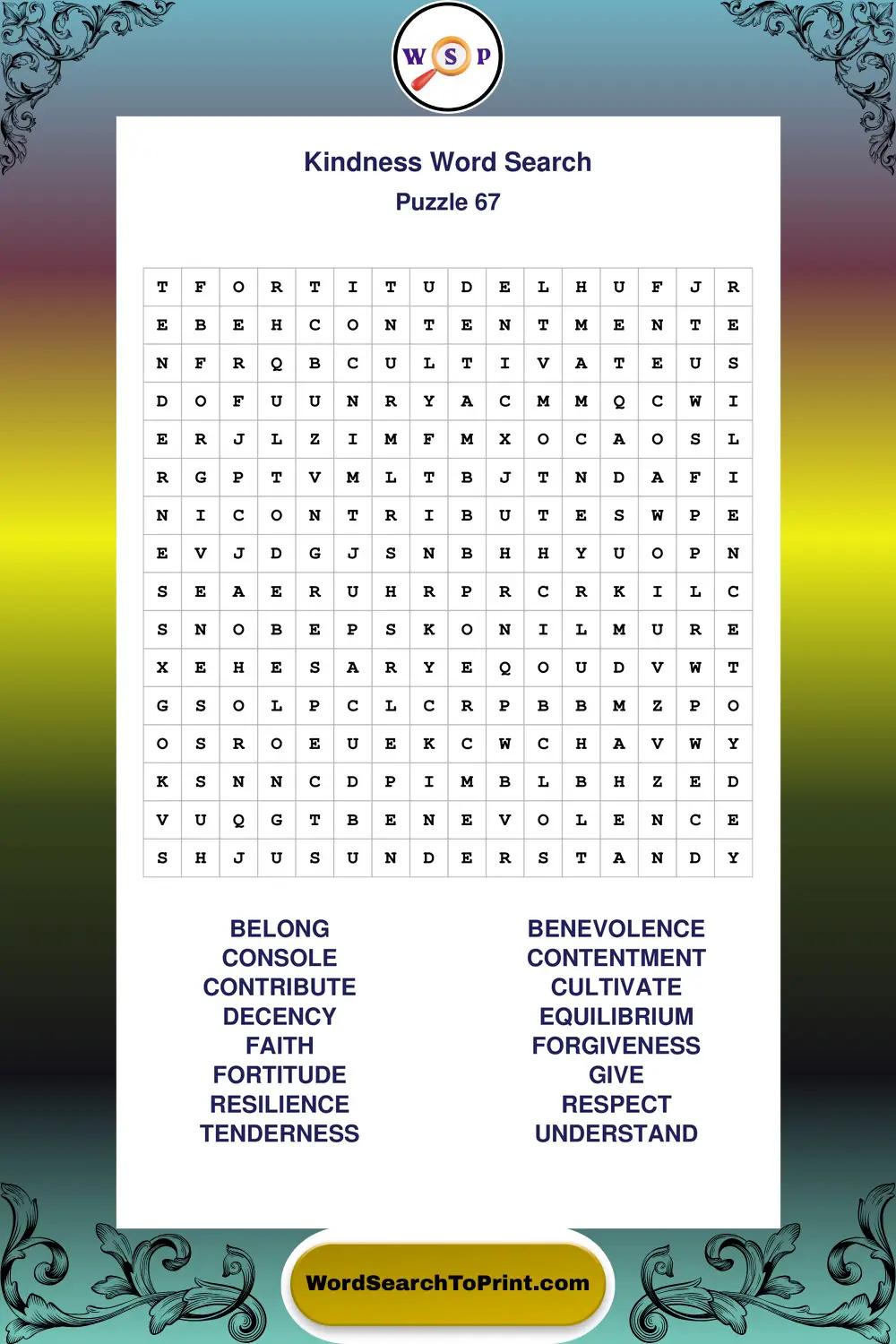 Kindness Word Search Puzzle 67