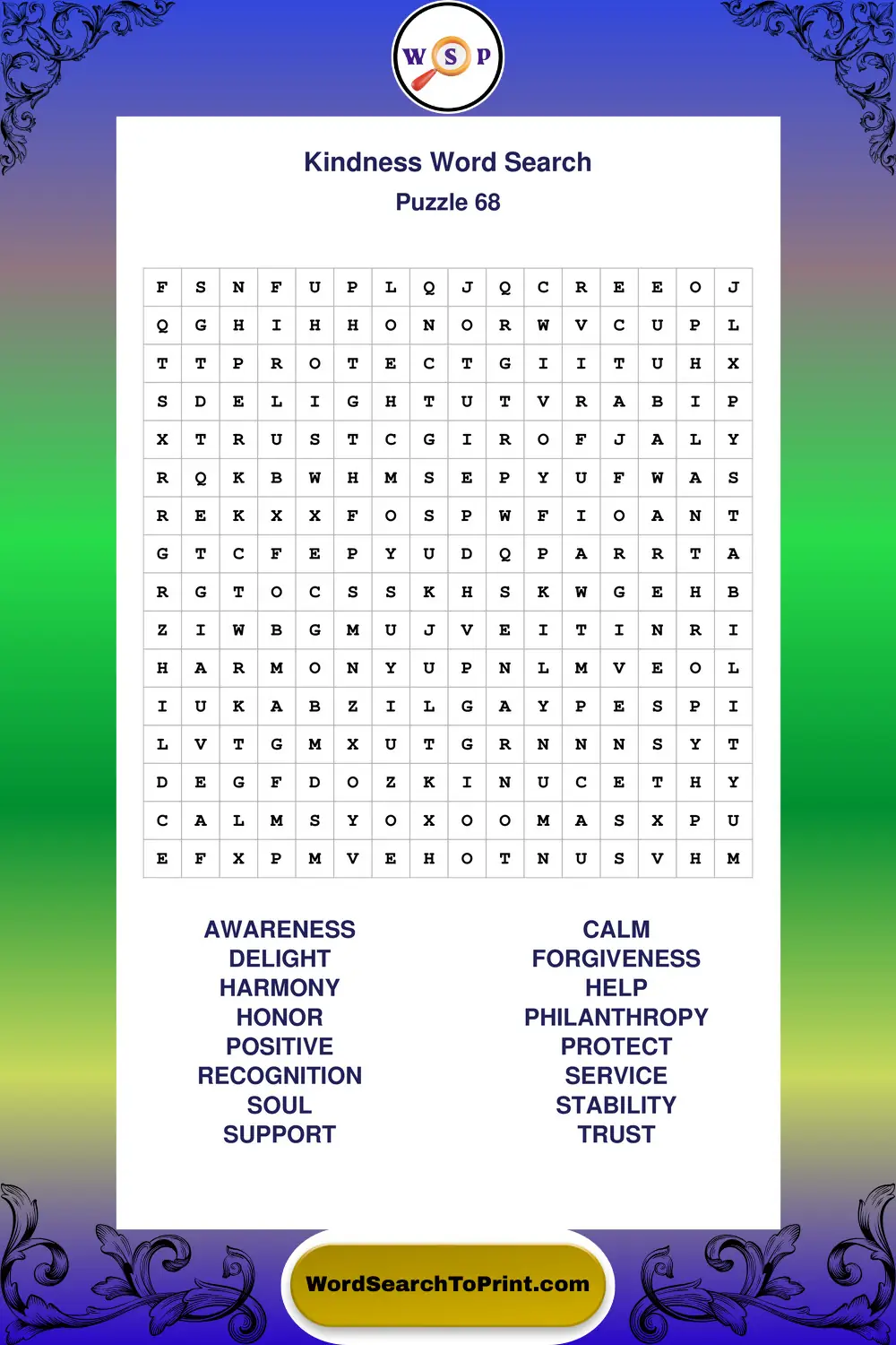Kindness Word Search Puzzle 68