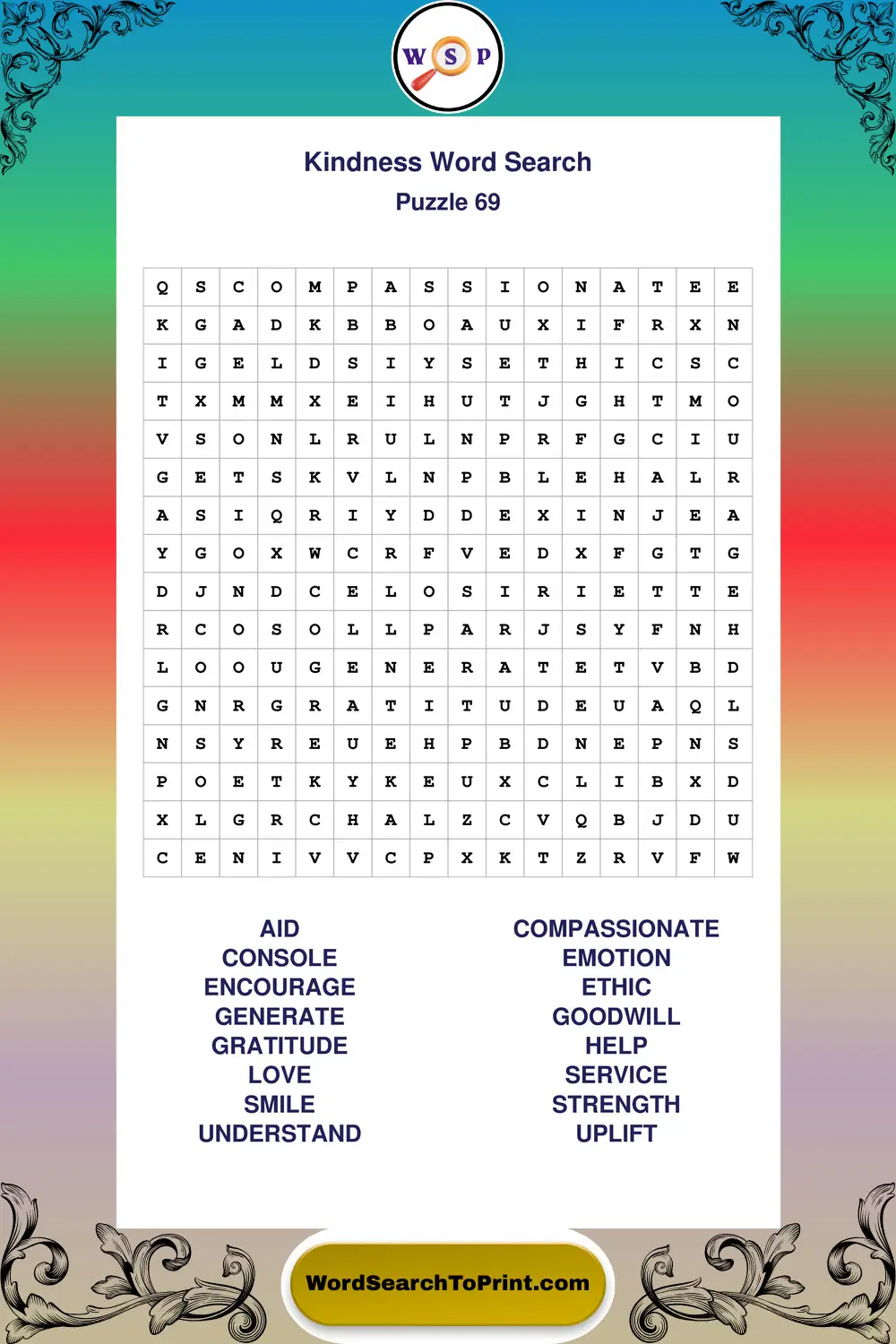 Kindness Word Search Puzzle 69