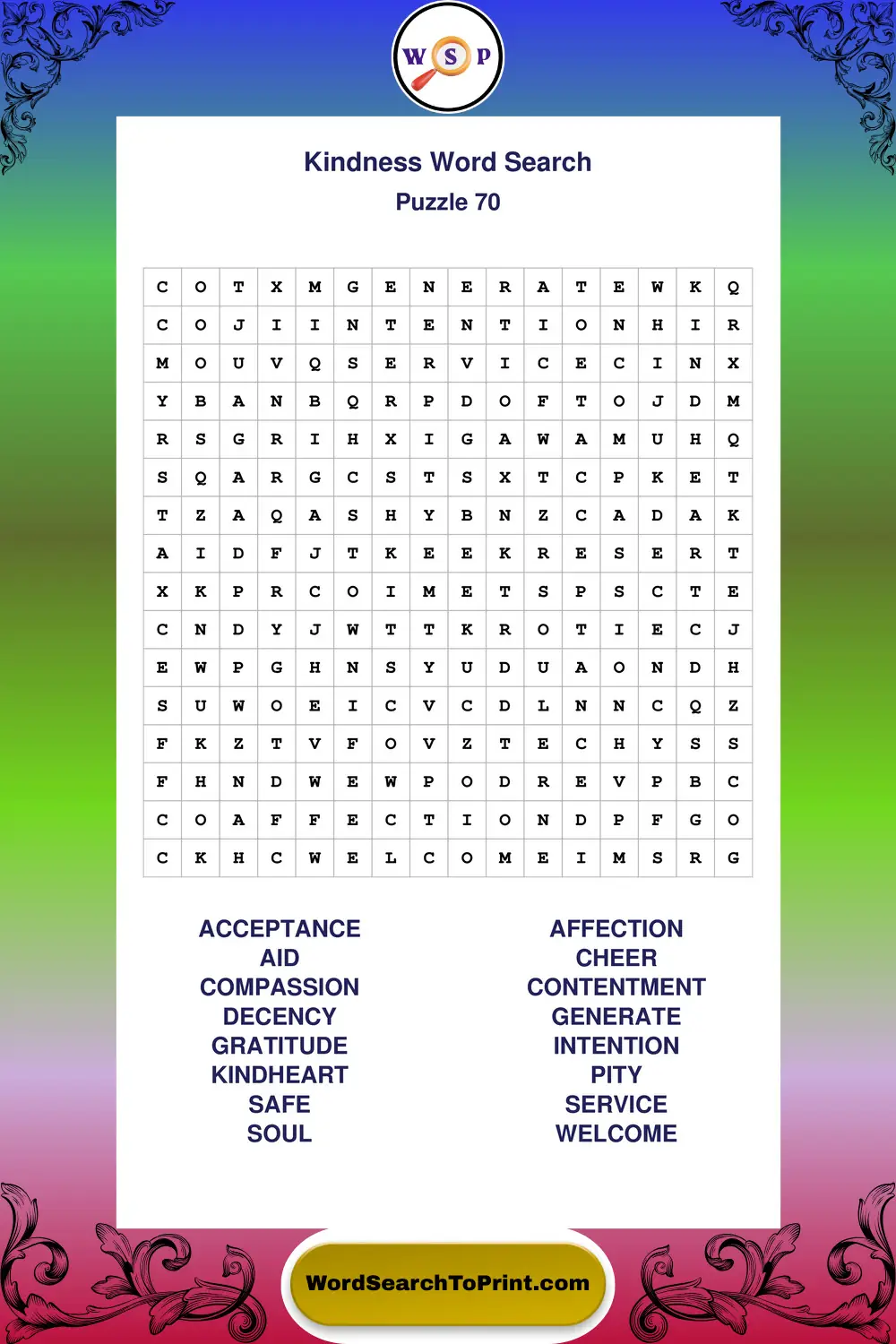 Kindness Word Search Puzzle 70