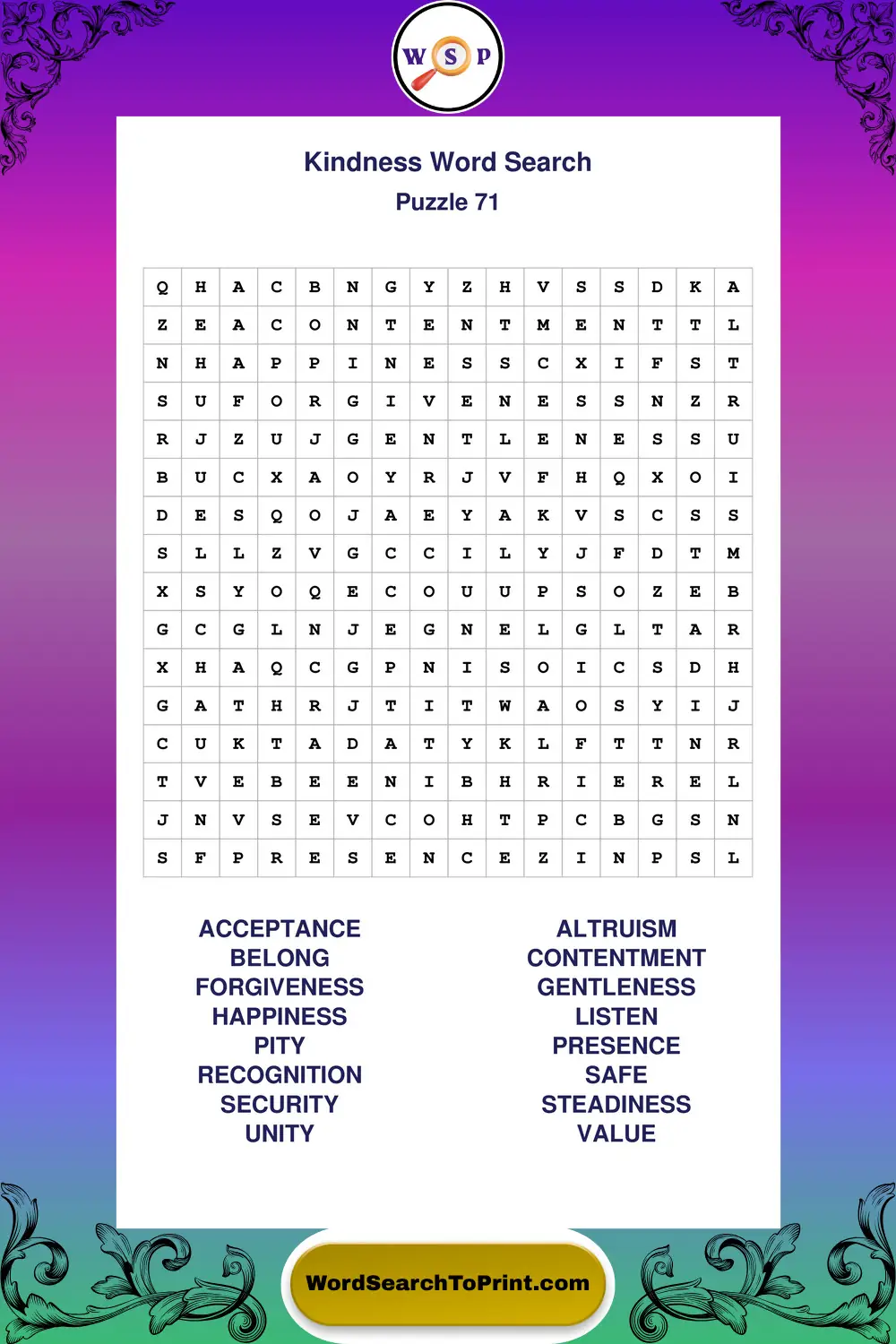 Kindness Word Search Puzzle 71