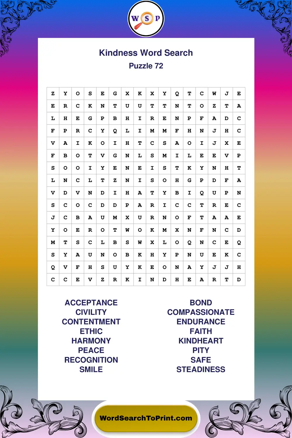Kindness Word Search Puzzle 72