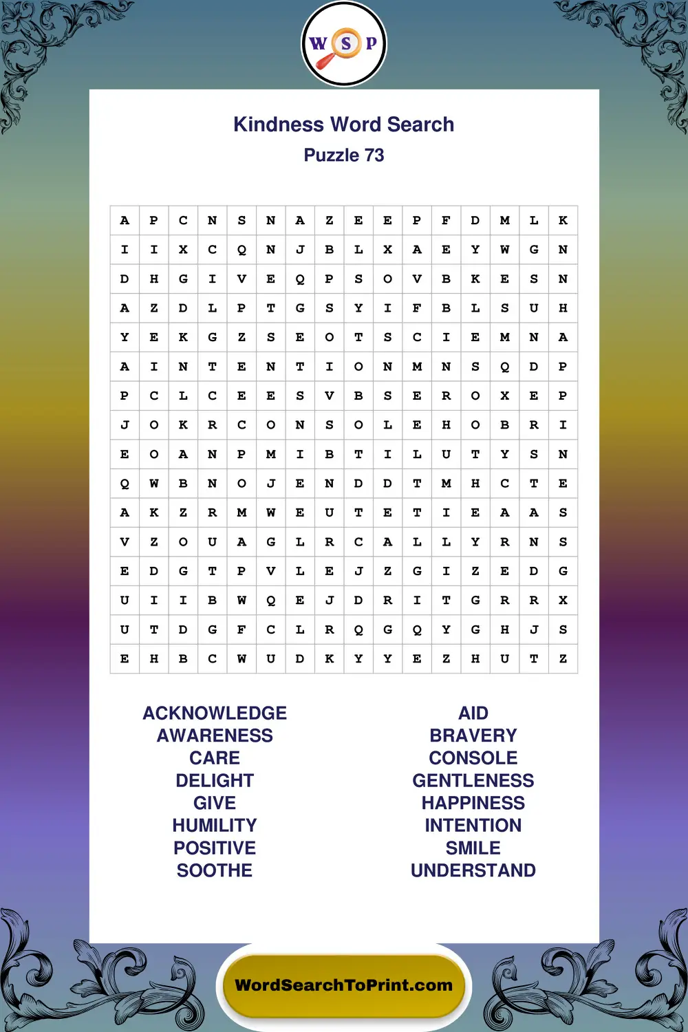 Kindness Word Search Puzzle 73