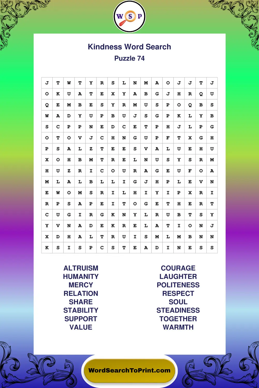 Kindness Word Search Puzzle 74