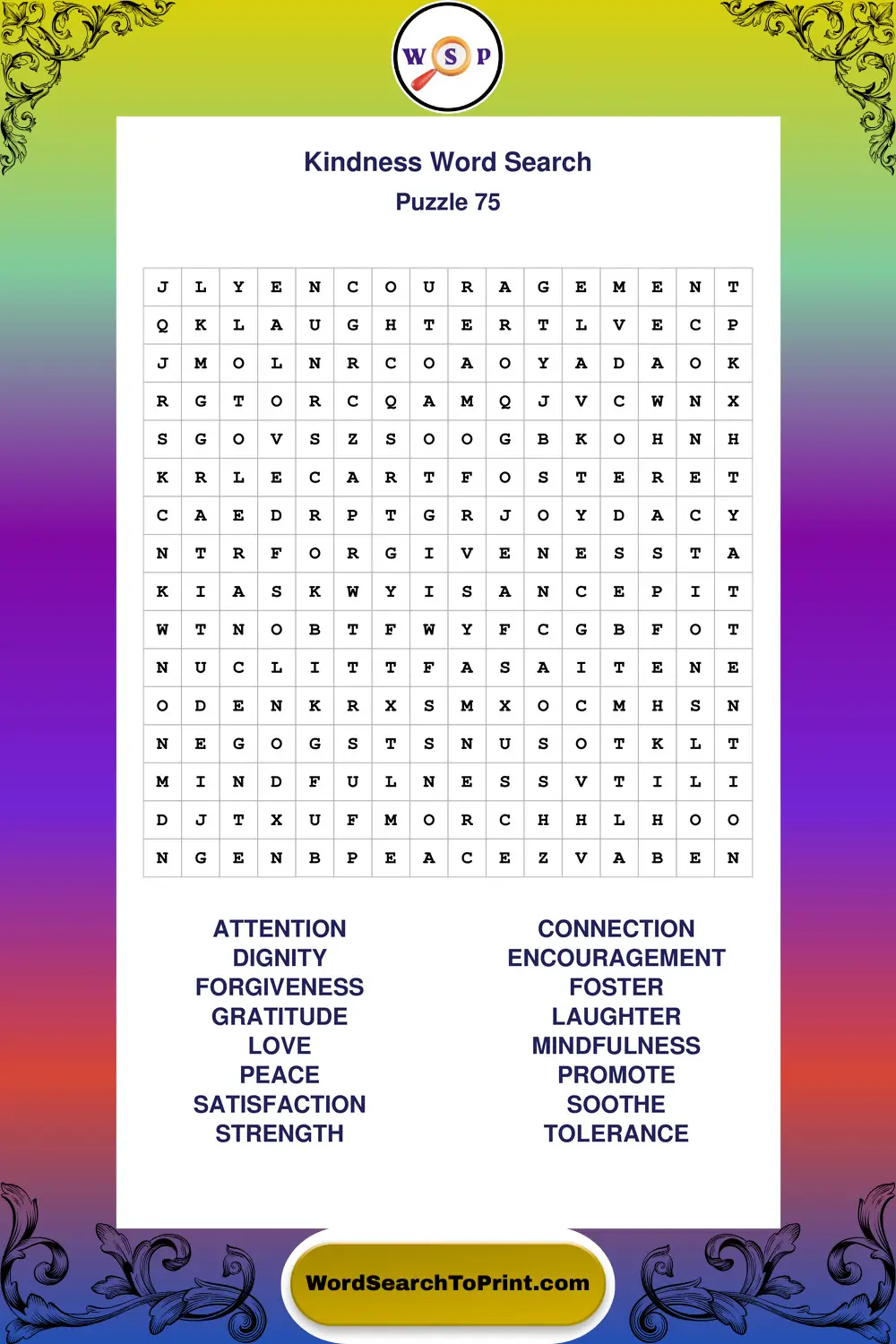 Kindness Word Search Puzzle 75
