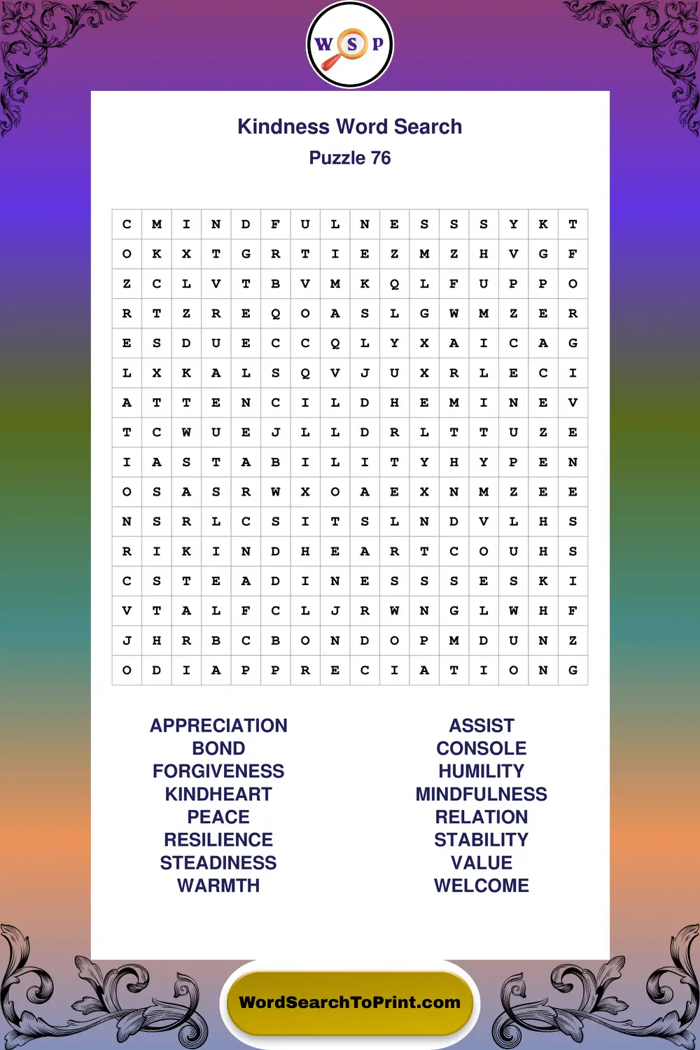 Kindness Word Search Puzzle 76